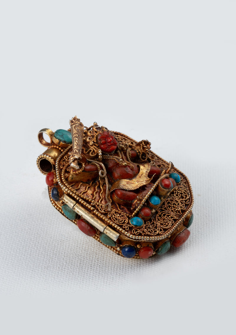 925 Silver Tibetan Ghau with Gold Plating - Mahakala & Vajrapani