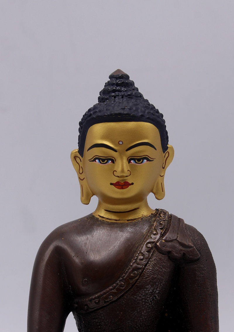 Gold Face Painted Copper Shakyamuni Buddha Statue 5.5"H