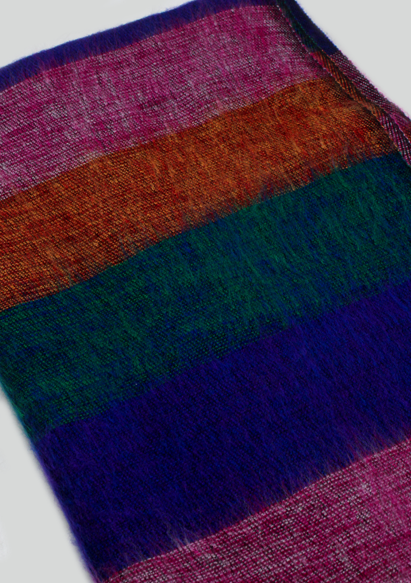 Green Blue Orange Stripe Yak Wool Shawl