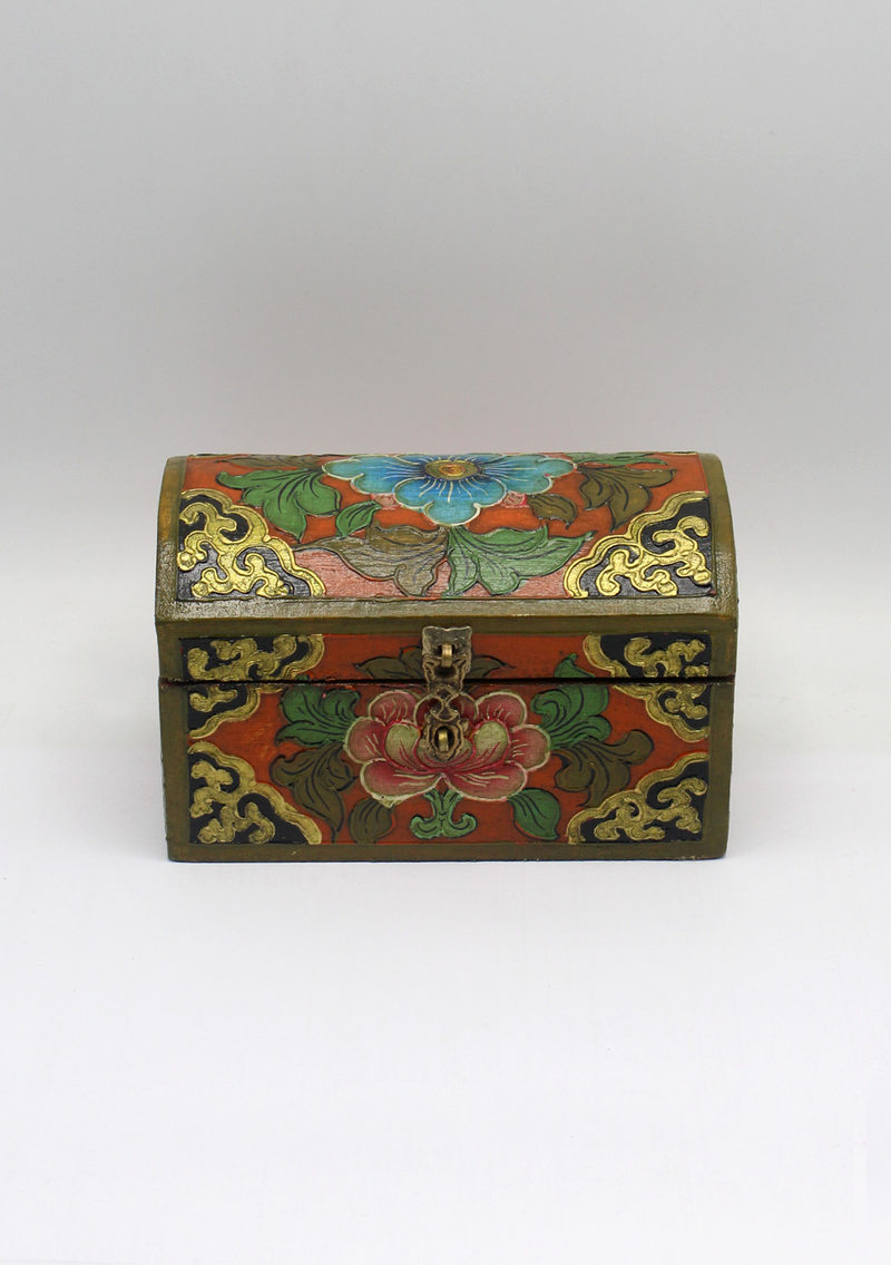 Handpainted Tibetan Wooden Optical Boxes with Flower - Medium