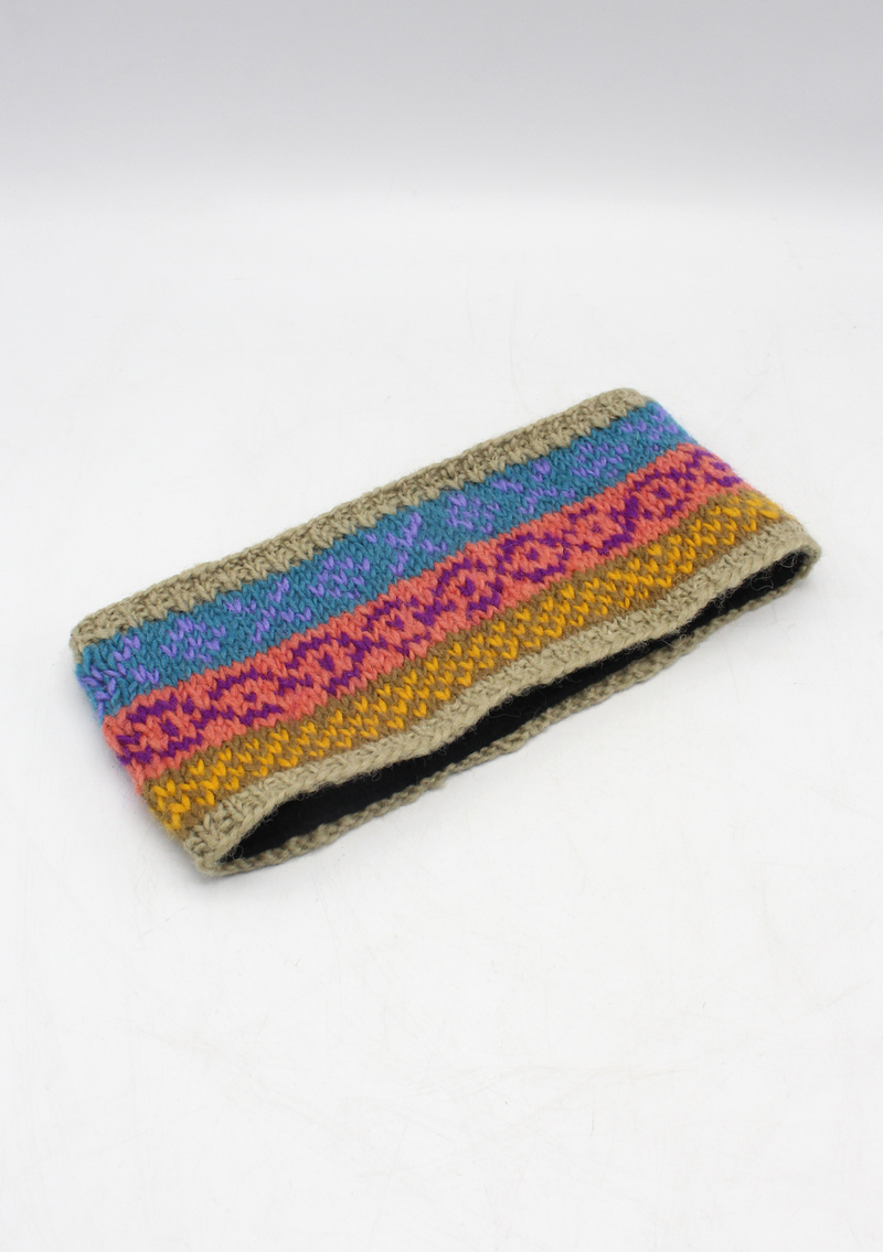 Beautiful Orange and Gray Pure Wool Winter Sherpa Head Band with Inner Fleece