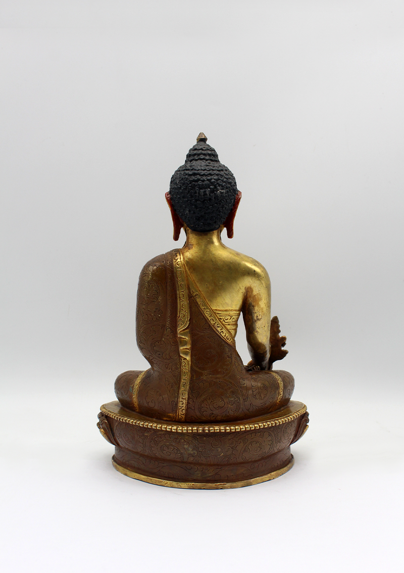 Partly Gold Plated Copper Medicine Buddha Statue 8" H