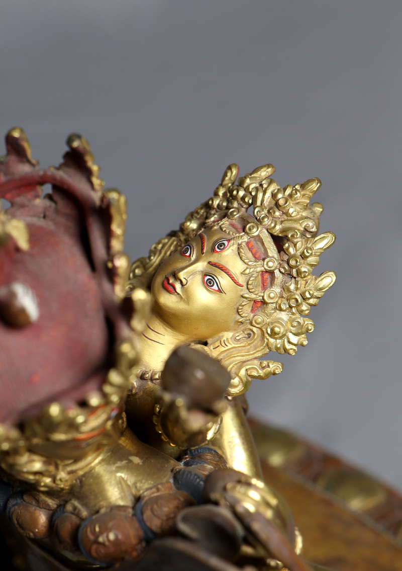 Old Style Gold Gilded Chakrasambhava Statue 14.5"H