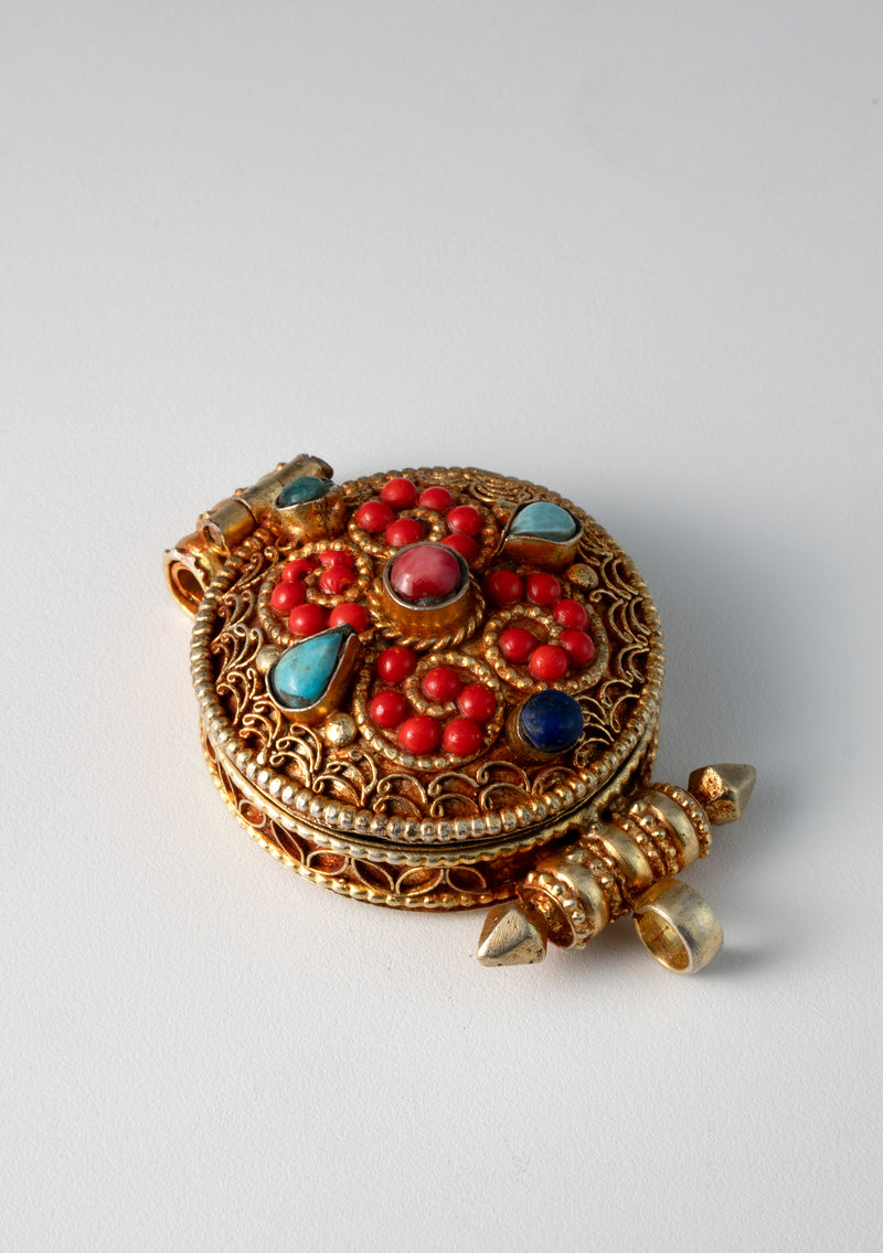 Gold Plated Green Tara Tibetan Ghau with Stones