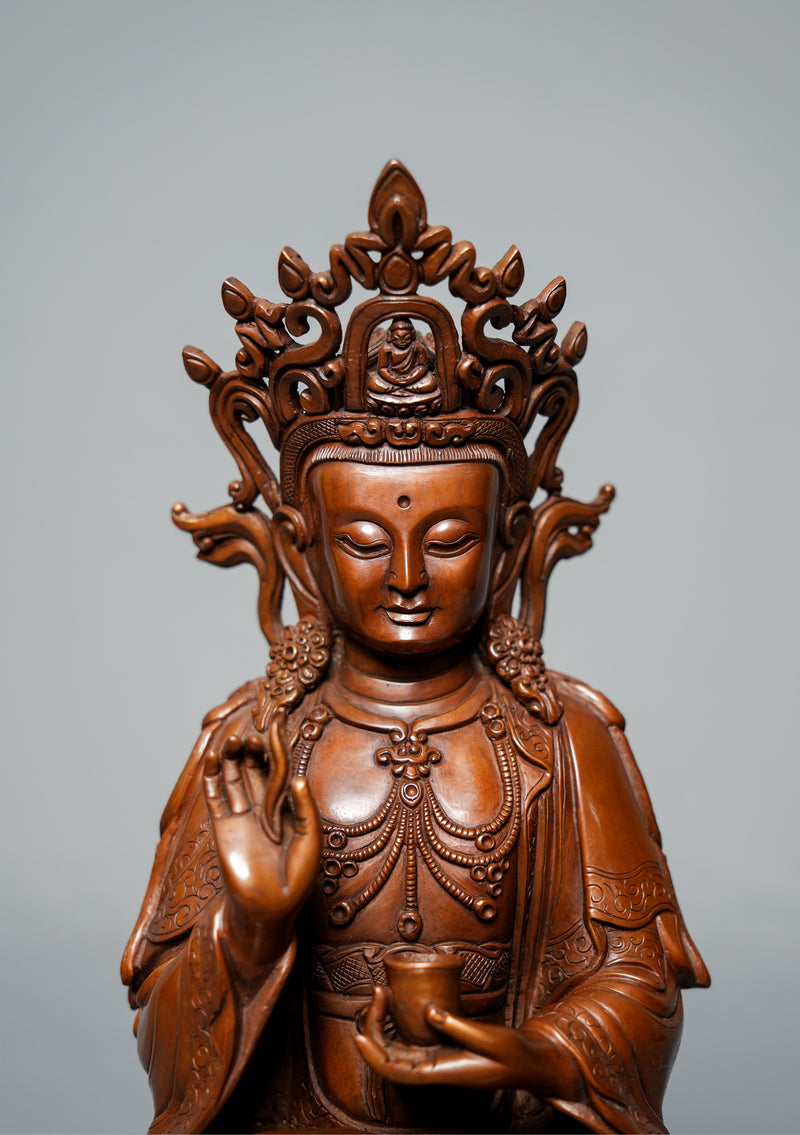 Oxidized Copper Kwan  Yin Buddha Statue 12.25" H