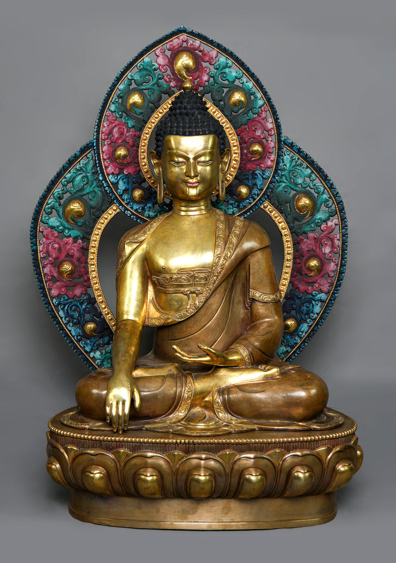 Partly Gold Plated Antique Style Shakyamuni Buddha Statue 2.6 feet High