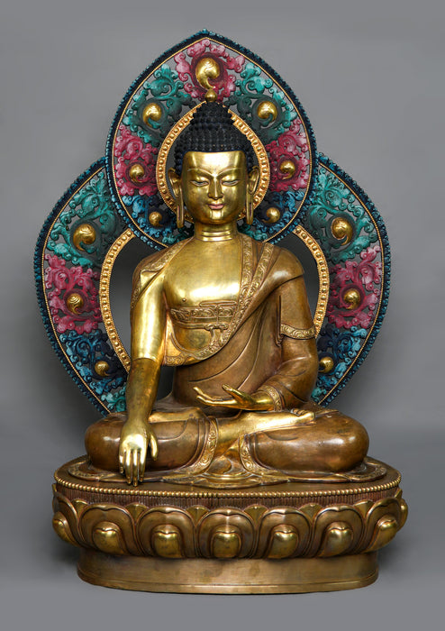 Partly Gold Plated Antique Style Shakyamuni Buddha Statue 2.6 feet High