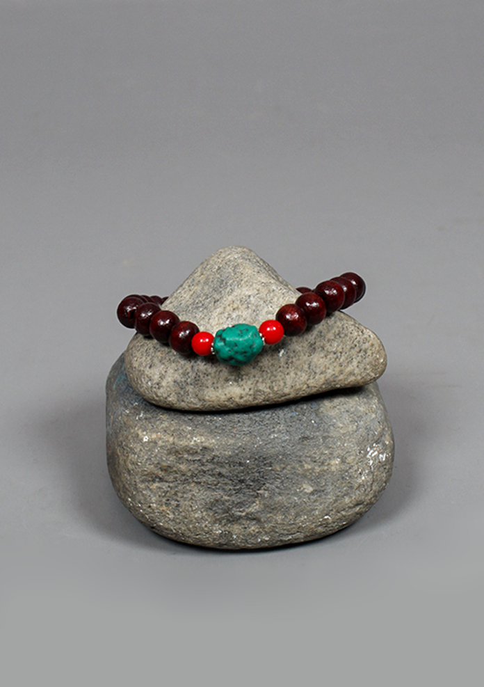 Dark Rosewood Bracelet with Turquoise Spacer