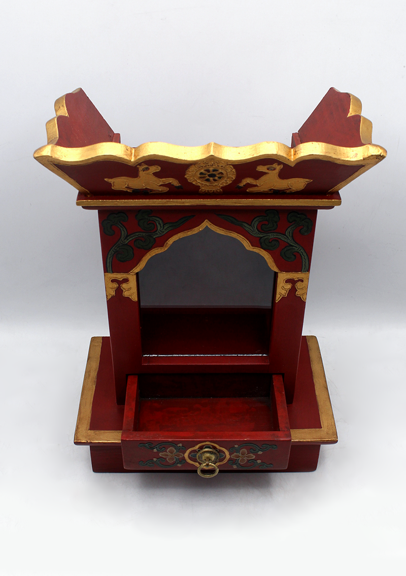 Lotus Tibetan Wooden Shrine Altar Box with Glass