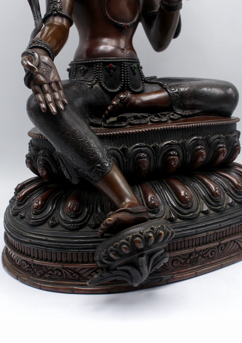 Exquisite Handcrafted Green Tara Statue – 14” | Seated on Double Lotus | Nepalese Masterpiece