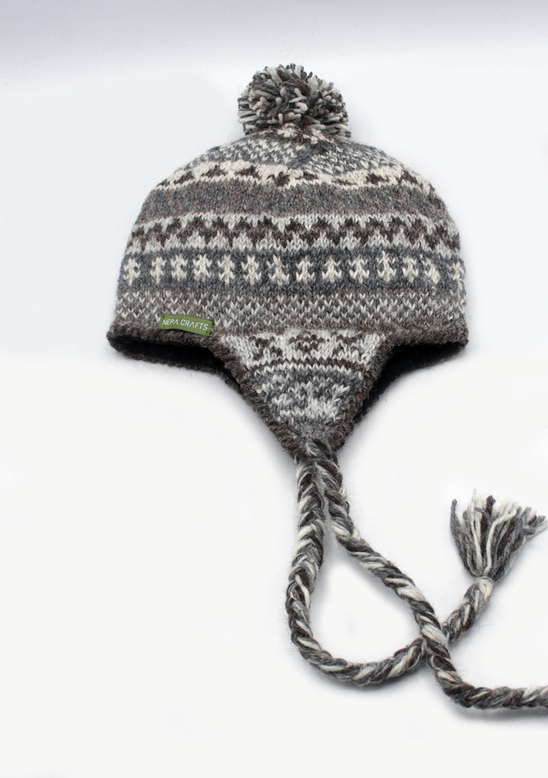 Natural Light Color Hand Knitted  Winter Sherpa Cap