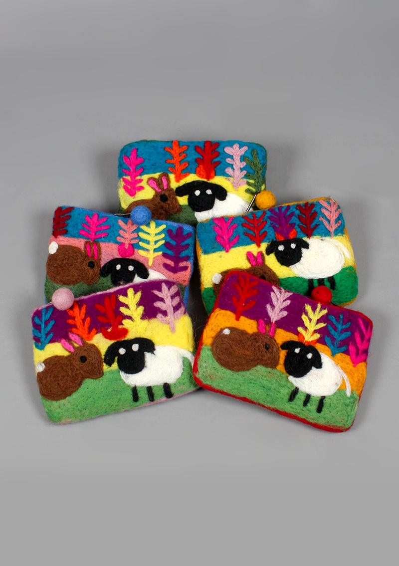 Felt Purse With Sheep and Rabbit Design