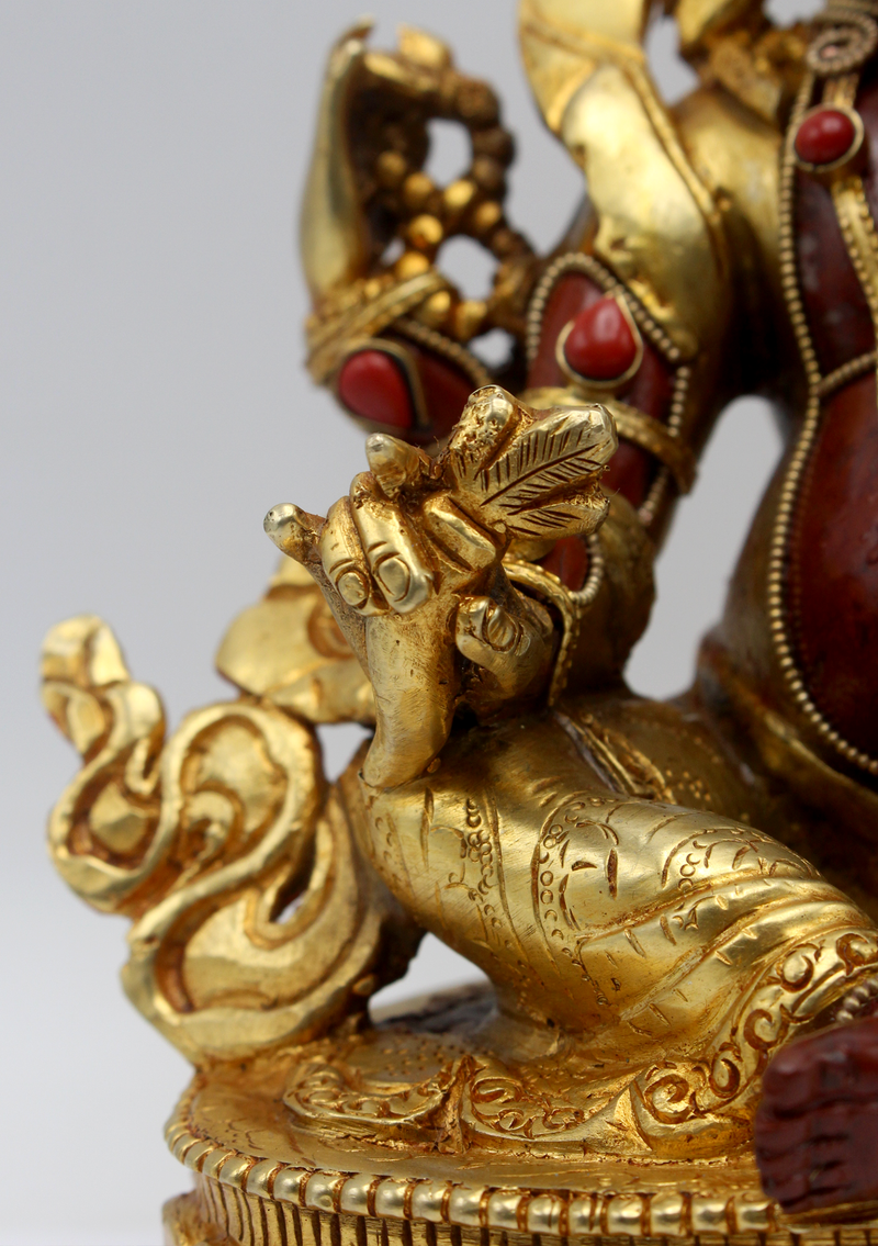Coral  Jasper Gold Plated Ganesha Statue 8"H