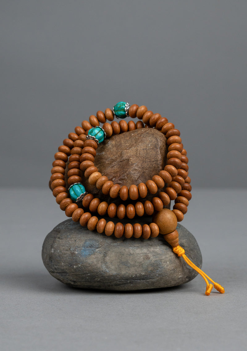 10 mm Flat Beads Sandalwood Prayer Mala for Meditation and Yoga