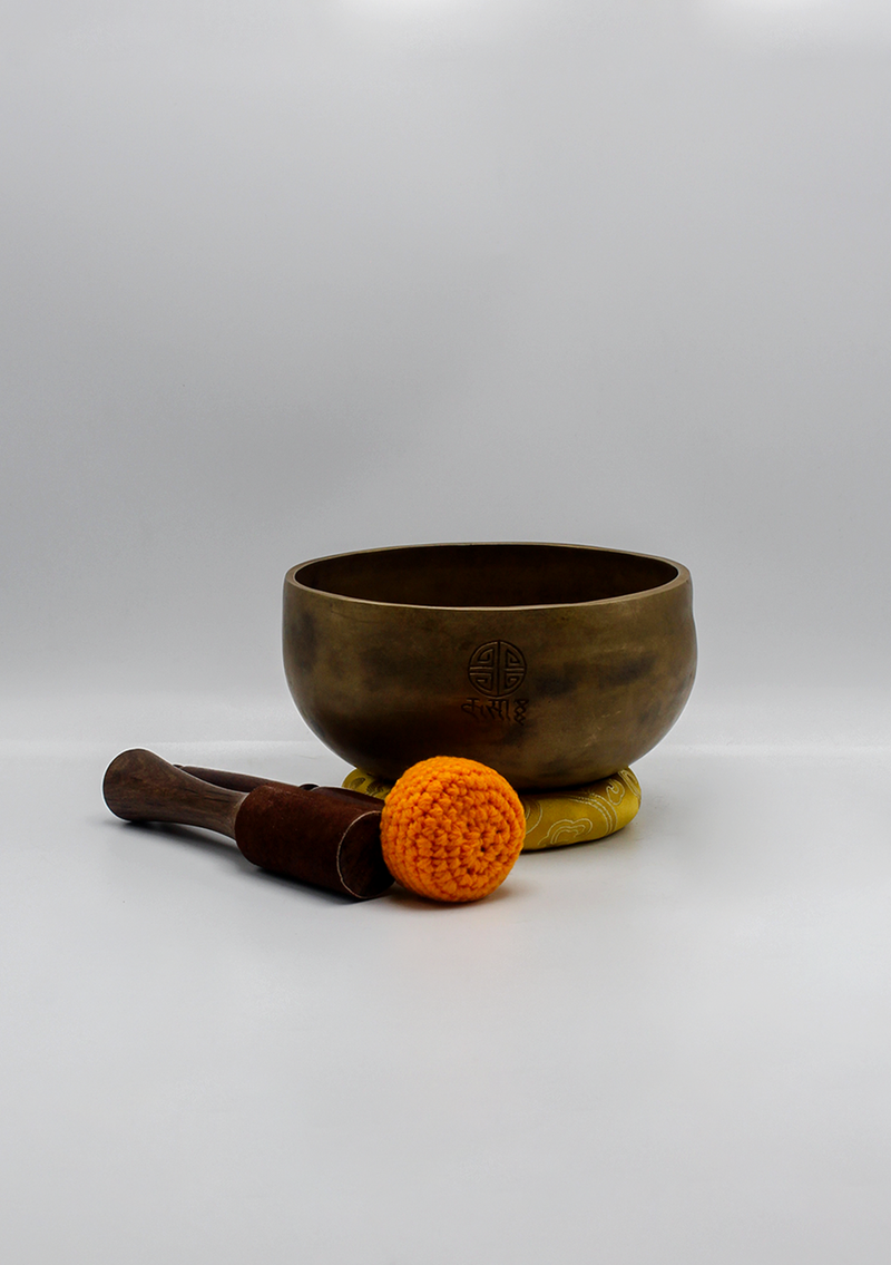 Full Moon Singing Bowl Yellow Brocade Travel Bag 7"