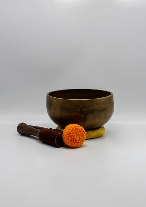 Full Moon Singing Bowl Yellow Brocade Travel Bag 7"