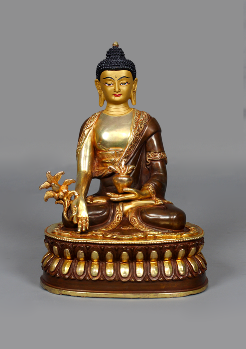 Medicine Buddha Gold Gilted Seated on a Double Lotus 8.25"H