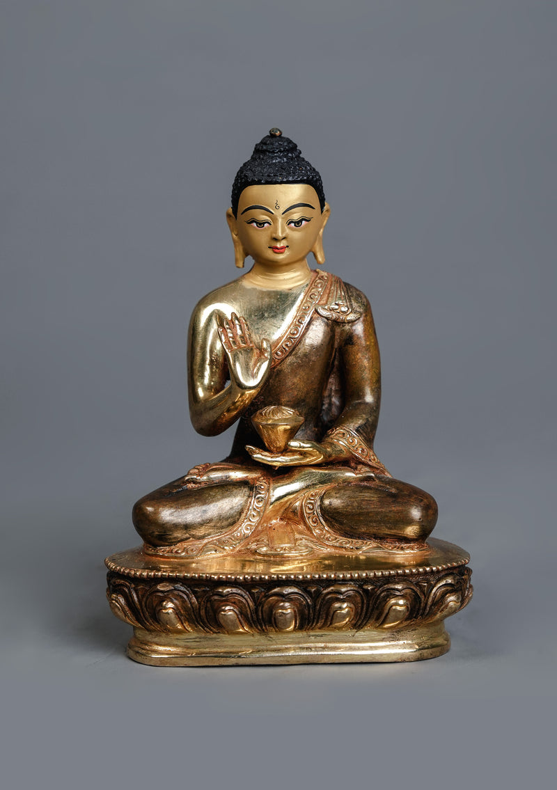 Partly Gold-Plated  Amoghasiddhi  Buddha Statue 5.5" H | Handmade in Nepal