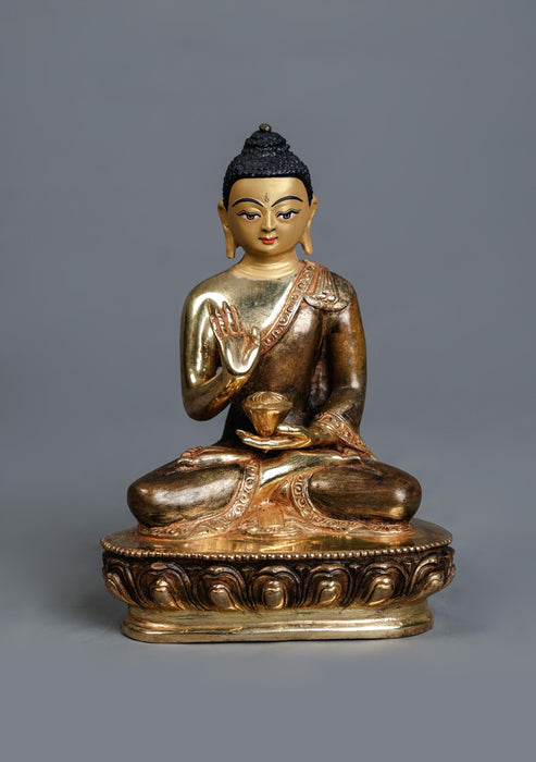 Partly Gold-Plated  Amoghasiddhi  Buddha Statue 5.5" H | Handmade in Nepal
