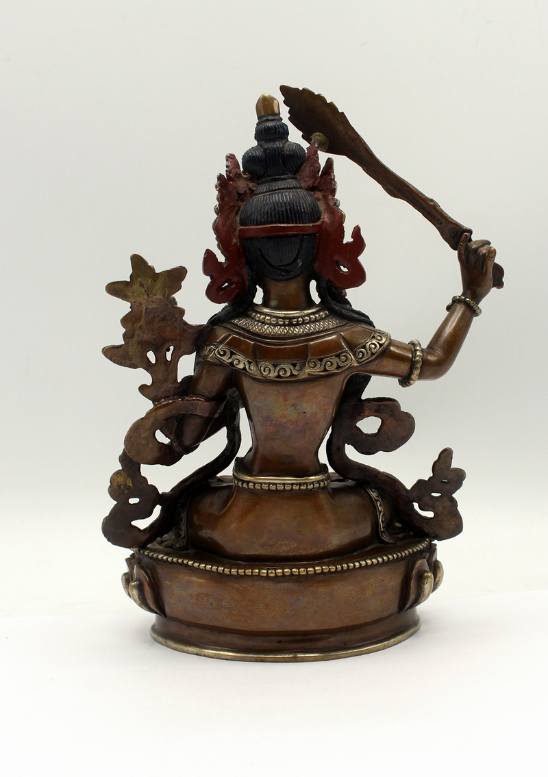 Copper Oxidized Manjushri God of Compassion Statue 7"H