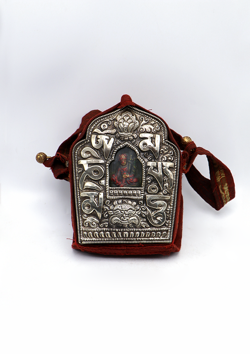 Hand Carved White Metal Guru Rinpoche Ghau Pendant