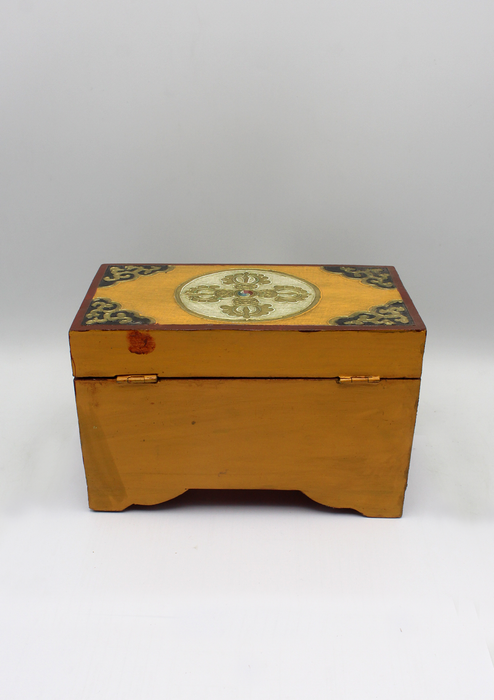 Handpainted Tibetan Double Dorjee Wooden Box with Flower- Large