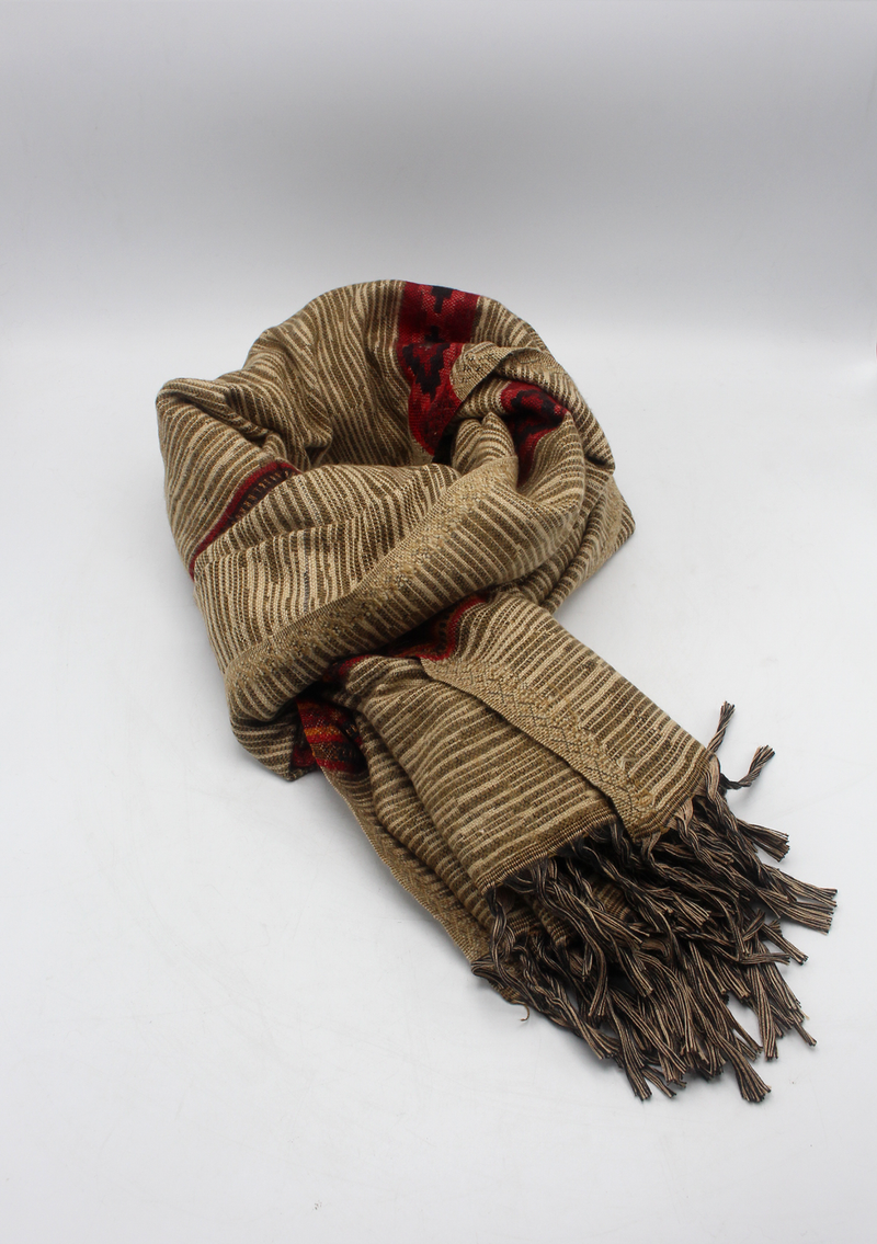 Hand loomed Maroon Grey Lined Woolen Shawl Nepal- Life Line