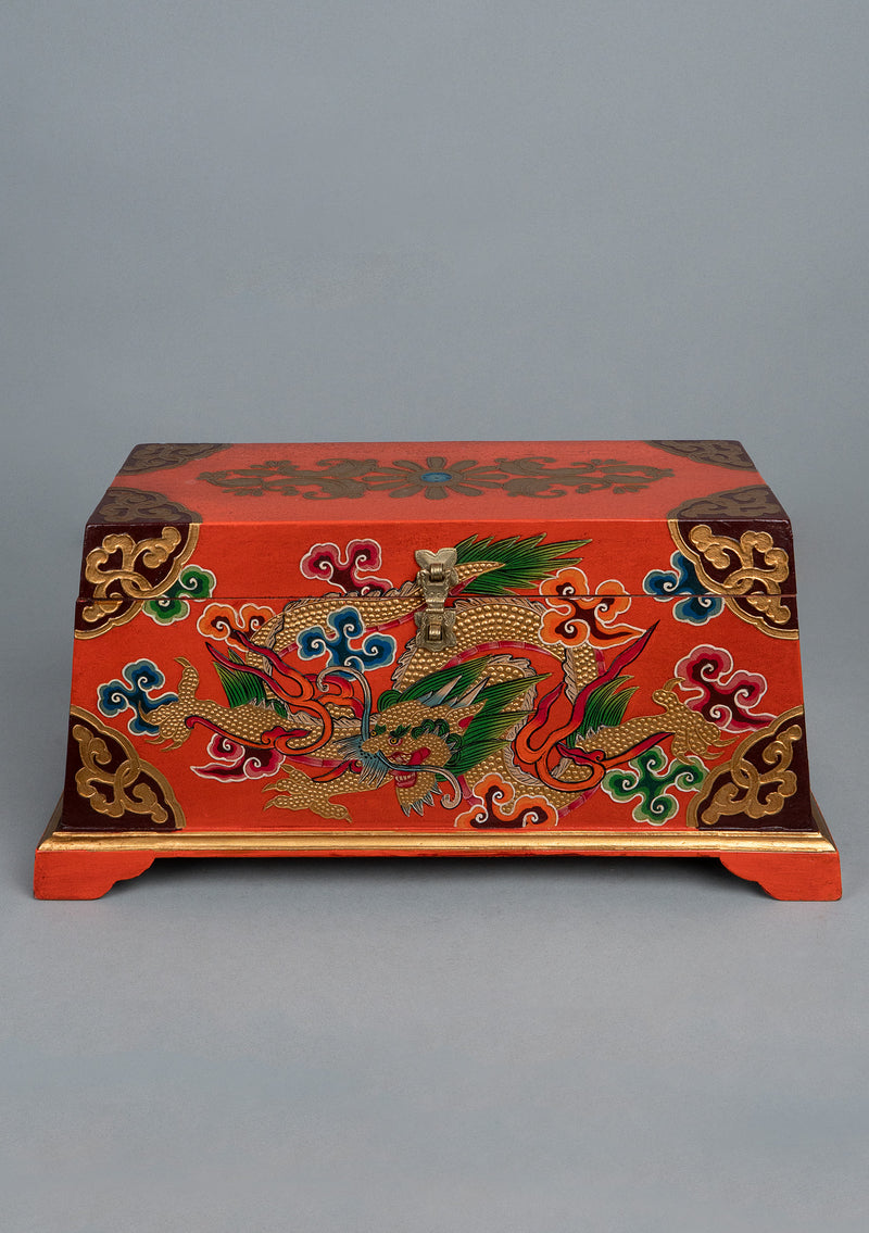 Handpainted Tibetan Dragon Wooden Altar Box