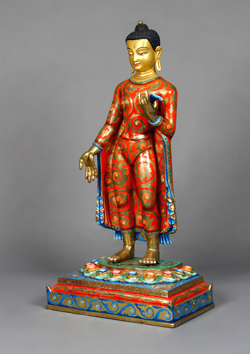 Masterarts Gilted Copper Gilted Standing Maitreya  Painted Statue 17.5" H