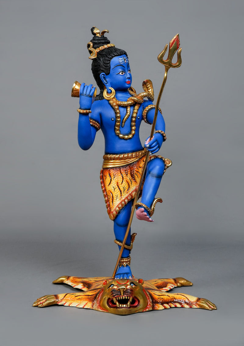 Handcrafted Dancing Shiva Statue – Blue Nataraja Shiva with Trishul & Damaru