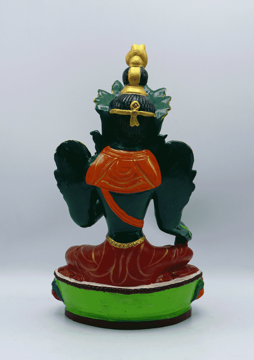 Hand-Painted Terracotta Green Tara Statue 13.5"