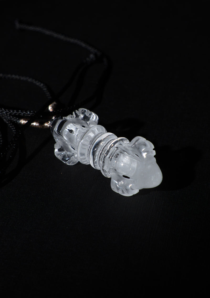 Natural Crystal Vajra Pendant – Handcrafted Buddhist Dorje Healing Crystal Necklace for Meditation & Spiritual Protection