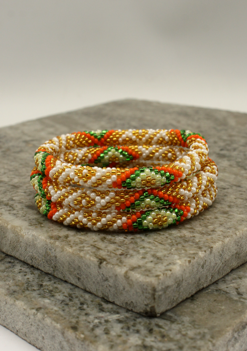 Orange Green   Roll on  Beads Bracelet