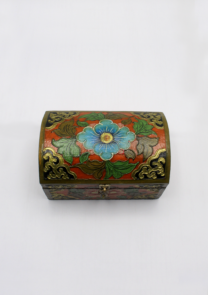 Handpainted Tibetan Wooden Optical Boxes with Flower - Medium
