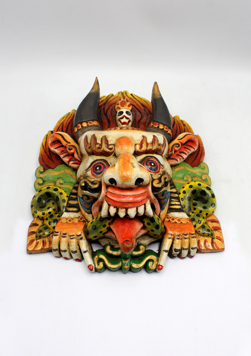 Handcarved and Painted Wooden Cheppu Wall Hanging Mask - White