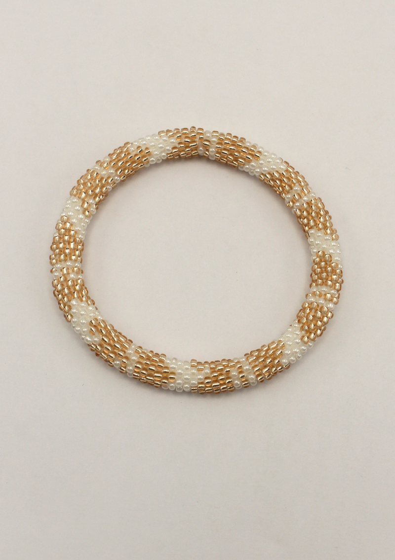 NEW White Golden Stripe Roll Beads Bracelet