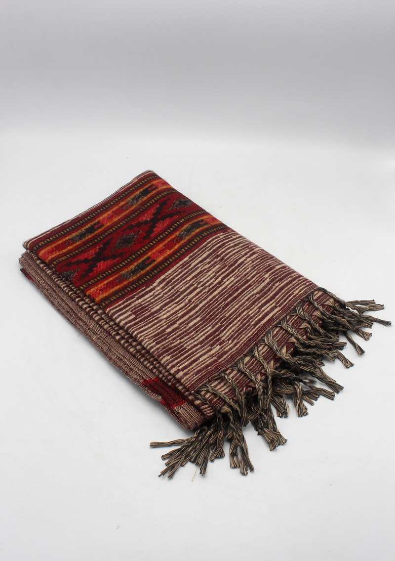 Hand loomed Maroon Darklined Woolen Shawl Nepal- Life Line