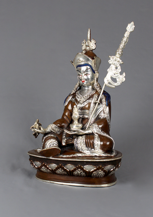 Guru Padmasambhava  Silverplated  Copper Statue 9" H