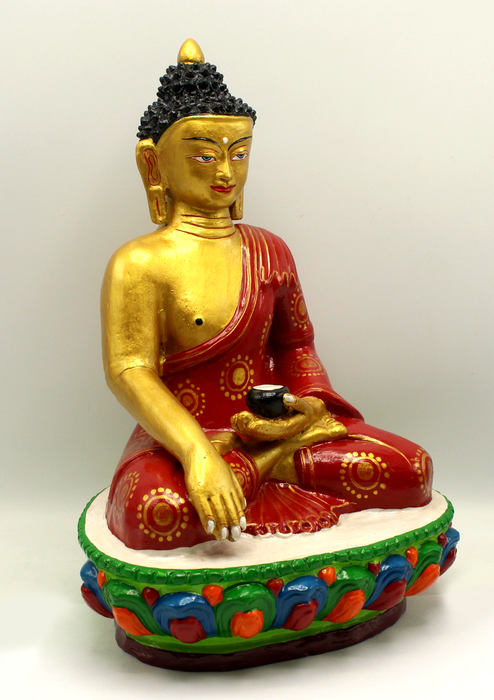 Handpainted Ceramic Shakyamuni Buddha Statue 14" H