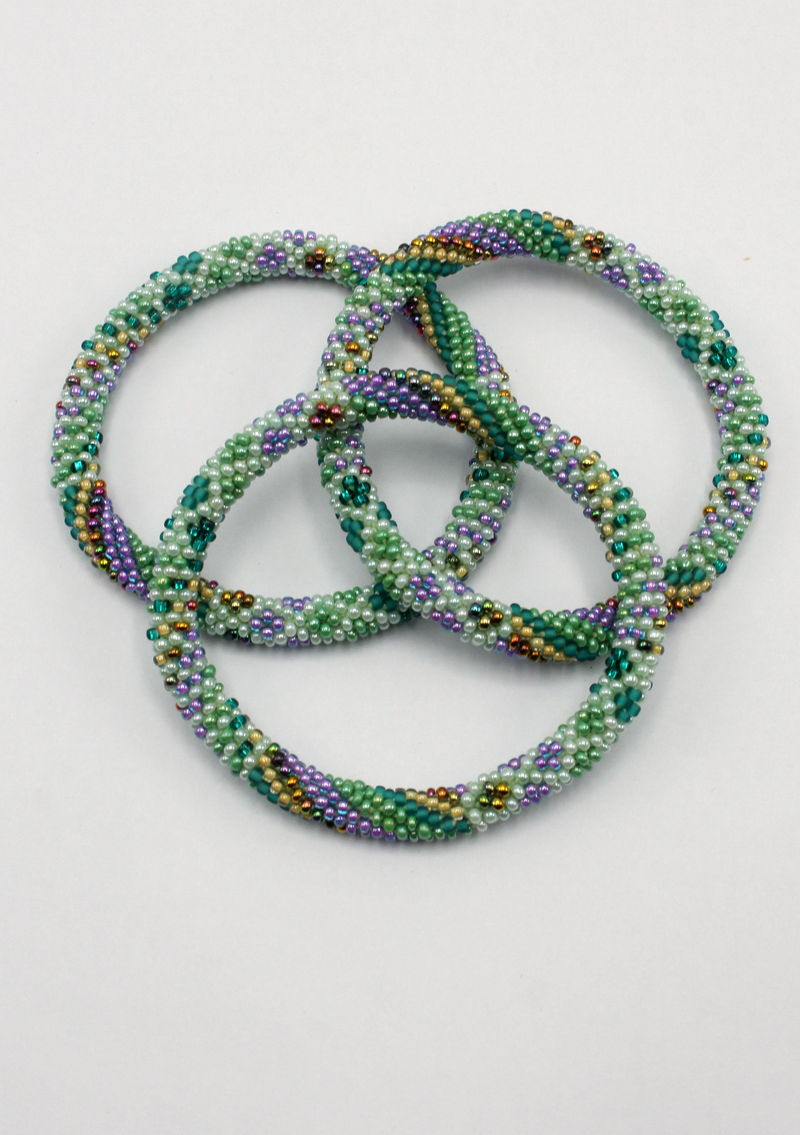 Roll on Beads Green Stripes Purple  Bracelet
