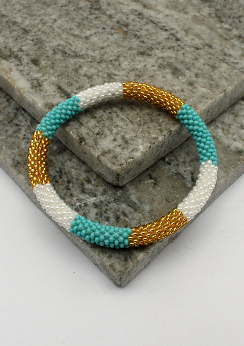 Golden Blue Stripe  Roll on Beads Bracelet
