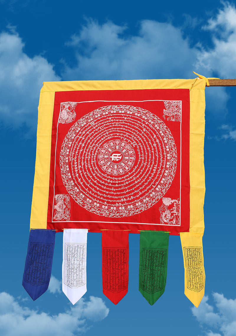 Red Color Namgyalma Powerful Mantra Printed Prayer Flags