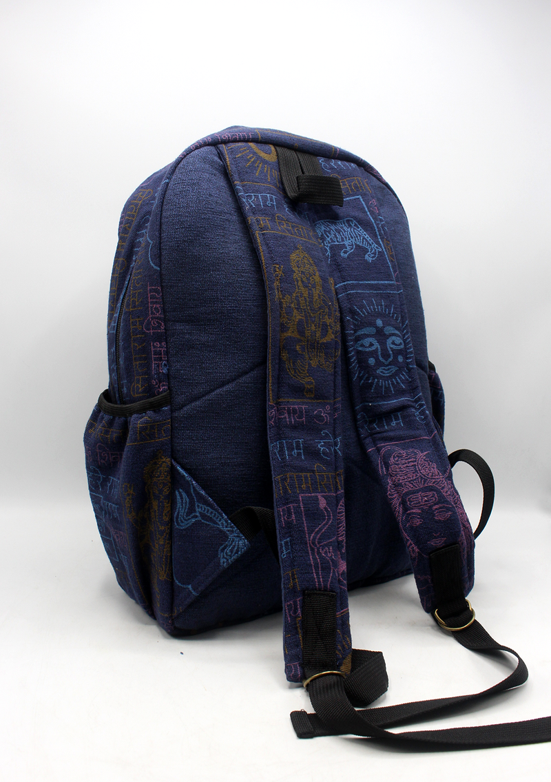 Hari Ram Hari Dark Blue Buddhist Print Rucksack