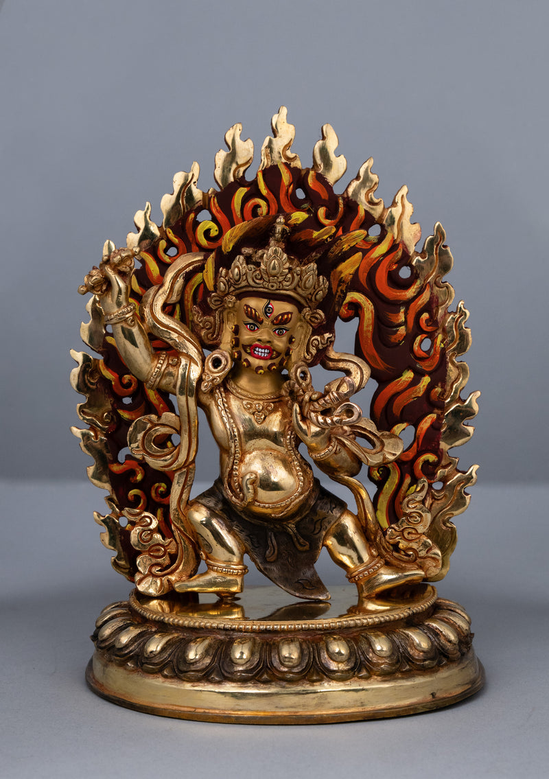 Partly Gold Plated Painted Vajrapani Statue 8" H