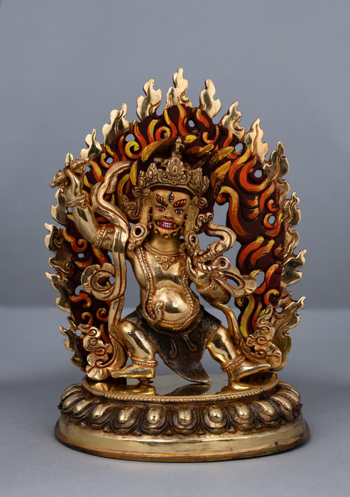 Partly Gold Plated Painted Vajrapani Statue 8" H