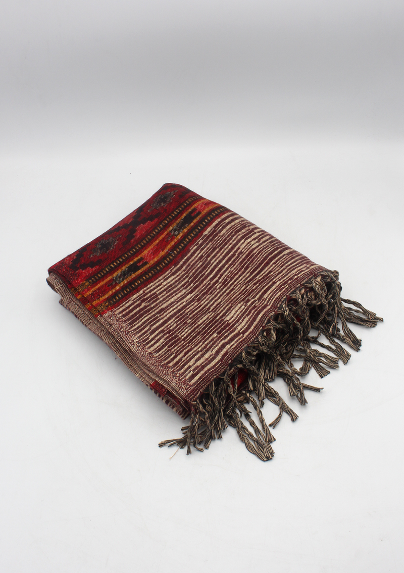 Hand loomed Maroon Darklined Woolen Shawl Nepal- Life Line