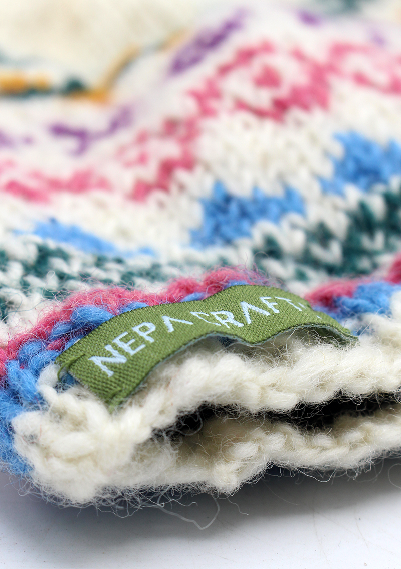 Handknited Blue and White Sherpa Beanies