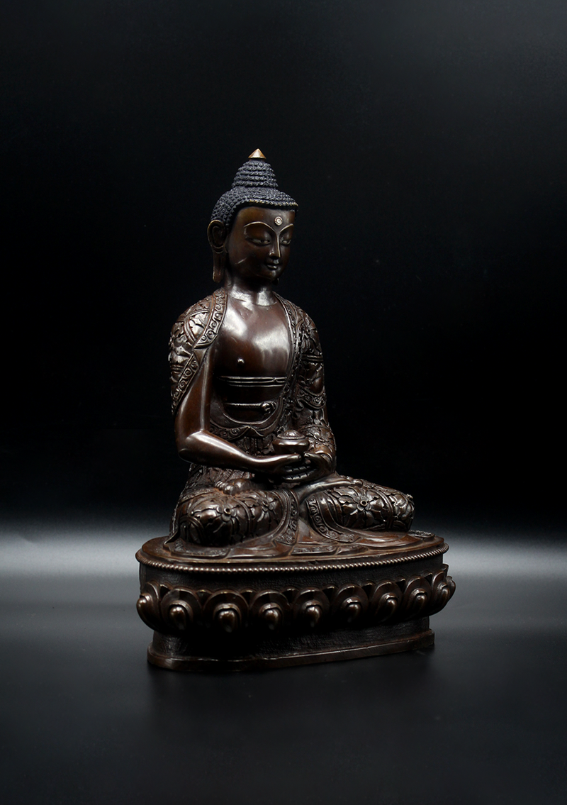 Copper Amitabha Buddha Statue 9"H