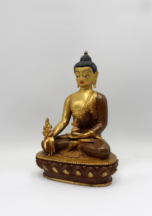Partly Gold Plated Copper Medicine Buddha Statue 8" H