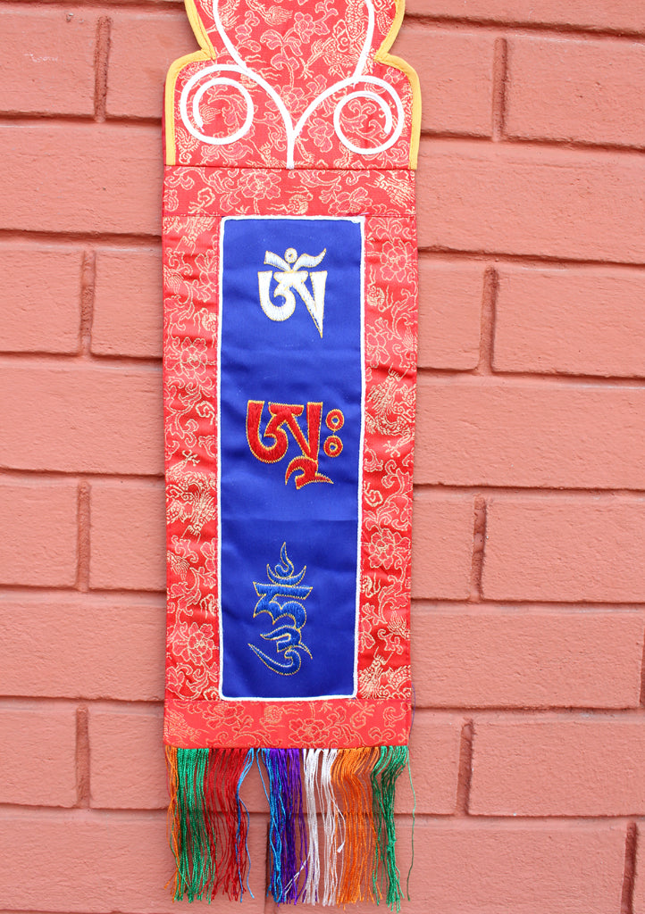 Buddhist Ritual Wall Hanging Banner Embroidered with Om Ah Hum